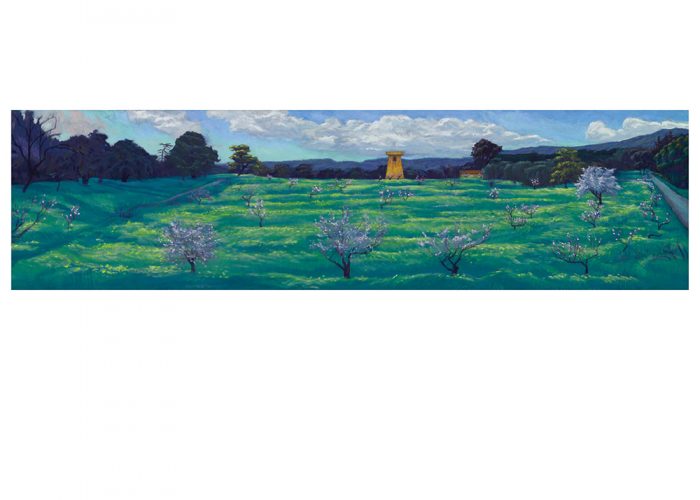 Memory of the Winbigler Tank House and Orchard - AVAILABLE - oil on linen 18"x68" © 2008 Robert C. Schick